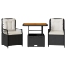 Set comedor de jardín 3 pzas con cojines ratán sintético negro
