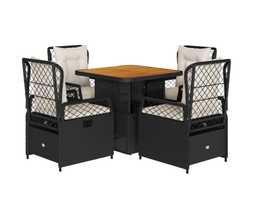Set de muebles jardín 5 pzas con cojines ratán sintético negro