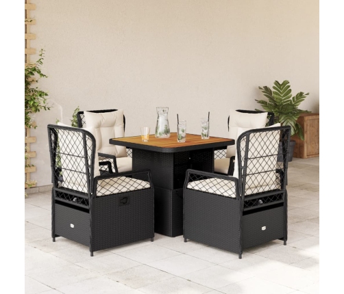 Set de muebles jardín 5 pzas con cojines ratán sintético negro