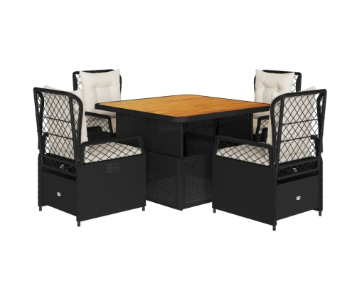 Set de muebles jardín 5 pzas con cojines ratán sintético negro