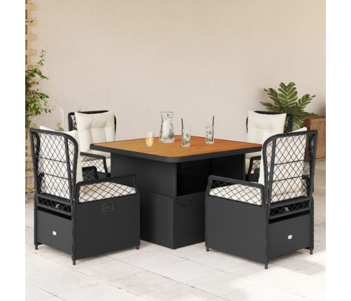 Set de muebles jardín 5 pzas con cojines ratán sintético negro