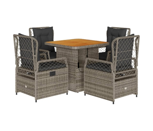 Set comedor de jardín 5 piezas con cojines ratán sintético gris