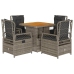 Set comedor de jardín 5 piezas con cojines ratán sintético gris
