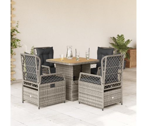 Set comedor de jardín 5 piezas con cojines ratán sintético gris