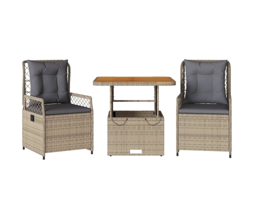 Set comedor de jardín 3 pzas con cojines ratán sintético beige