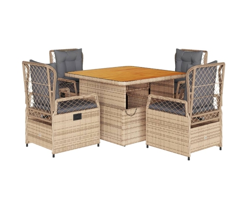 Set comedor de jardín 5 pzas con cojines ratán sintético beige