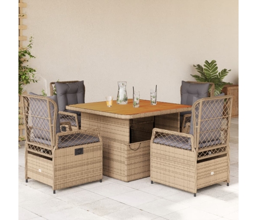 Set comedor de jardín 5 pzas con cojines ratán sintético beige