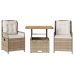 Set comedor de jardín 3 pzas con cojines ratán sintético beige