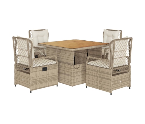 Set comedor de jardín 5 pzas con cojines ratán sintético beige