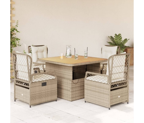 Set comedor de jardín 5 pzas con cojines ratán sintético beige