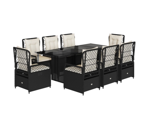 Set de comedor de jardín 9 pzas y cojines ratán sintético negro