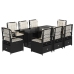 Set de comedor de jardín 9 pzas y cojines ratán sintético negro