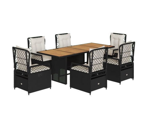 Set de comedor de jardín 7 pzas y cojines ratán sintético negro