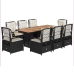 Set de comedor de jardín 9 pzas y cojines ratán sintético negro