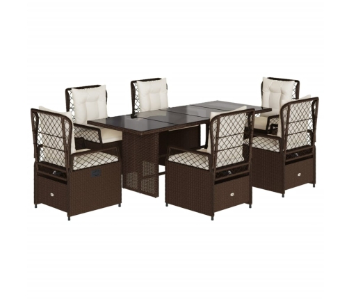 Set comedor de jardín 7 pzas con cojines ratán sintético marrón