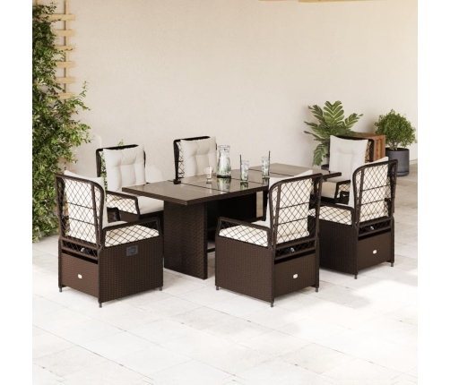 Set comedor de jardín 7 pzas con cojines ratán sintético marrón