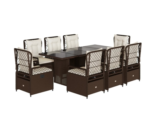 Set comedor para jardín 9 pzas y cojines ratán sintético marrón