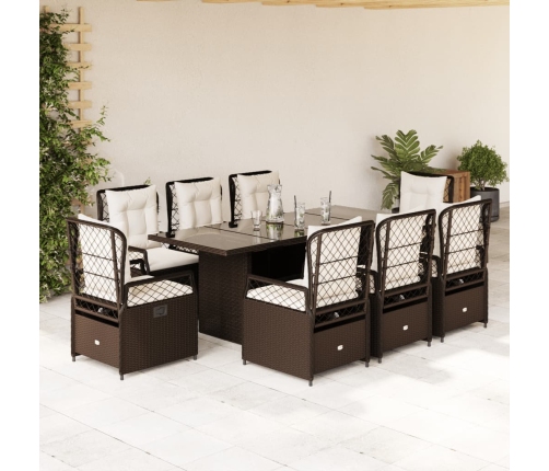 Set comedor para jardín 9 pzas y cojines ratán sintético marrón