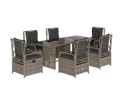 Set comedor jardín 7 pzas y cojines ratán sintético gris