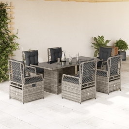 Set comedor jardín 7 pzas y cojines ratán sintético gris