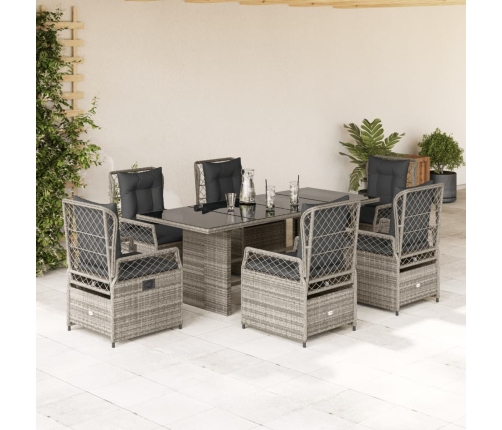 Set comedor jardín 7 pzas y cojines ratán sintético gris