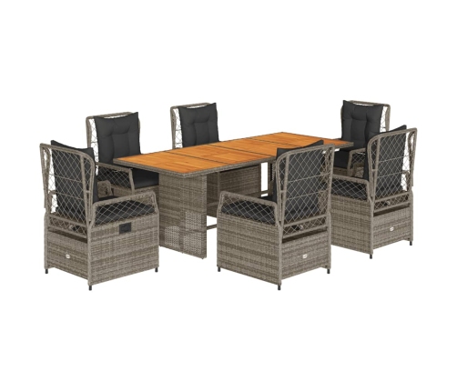 Set comedor jardín 7 pzas y cojines ratán sintético gris