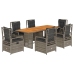 Set comedor jardín 7 pzas y cojines ratán sintético gris