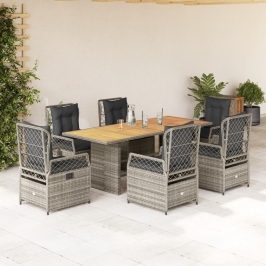 Set comedor jardín 7 pzas y cojines ratán sintético gris