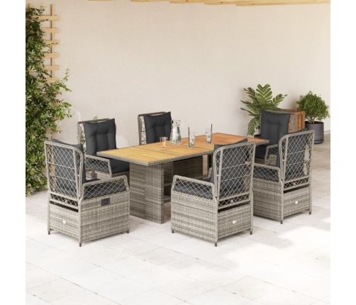 Set comedor jardín 7 pzas y cojines ratán sintético gris