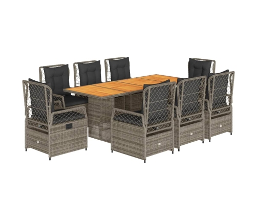 Set comedor jardín 9 pzas y cojines ratán sintético gris