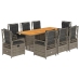 Set comedor jardín 9 pzas y cojines ratán sintético gris