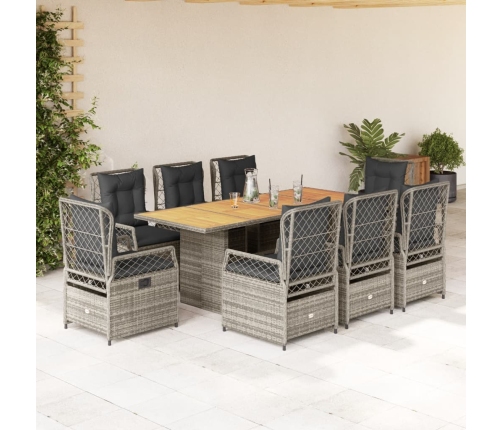 Set comedor jardín 9 pzas y cojines ratán sintético gris