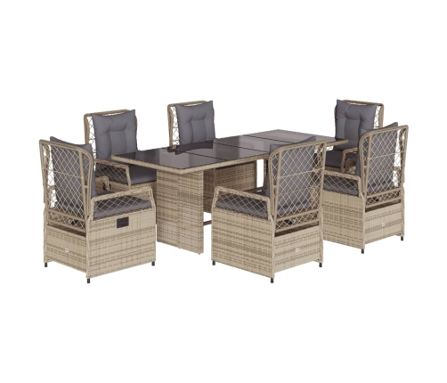Set comedor de jardín 7 pzas con cojines ratán sintético beige