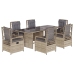 Set comedor de jardín 7 pzas con cojines ratán sintético beige