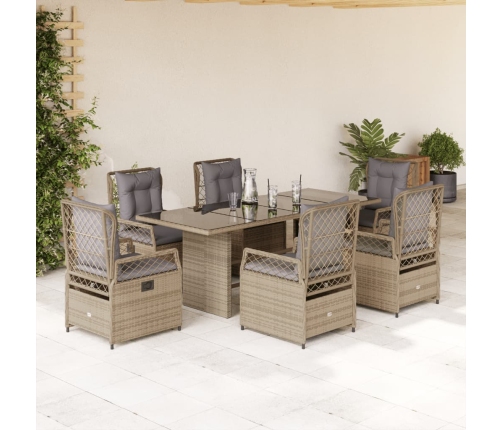 Set comedor de jardín 7 pzas con cojines ratán sintético beige