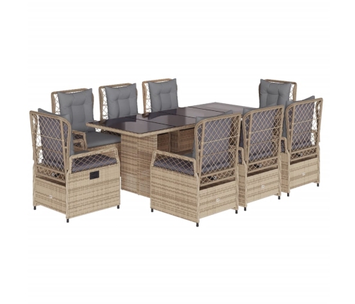 Set comedor de jardín 9 pzas con cojines ratán sintético beige