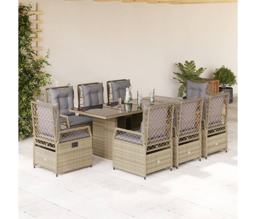 Set comedor de jardín 9 pzas con cojines ratán sintético beige