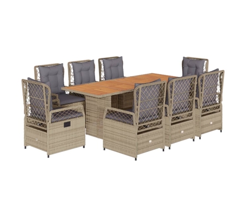 Set comedor de jardín 9 pzas con cojines ratán sintético beige