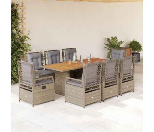 Set comedor de jardín 9 pzas con cojines ratán sintético beige