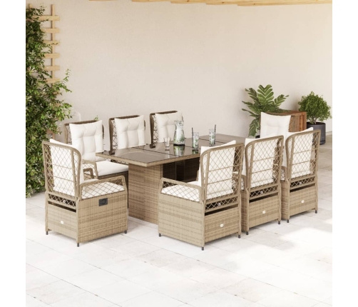Set comedor de jardín 9 pzas con cojines ratán sintético beige