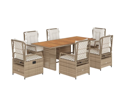 Set comedor de jardín 7 pzas con cojines ratán sintético beige