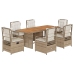 Set comedor de jardín 7 pzas con cojines ratán sintético beige