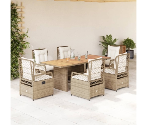 Set comedor de jardín 7 pzas con cojines ratán sintético beige
