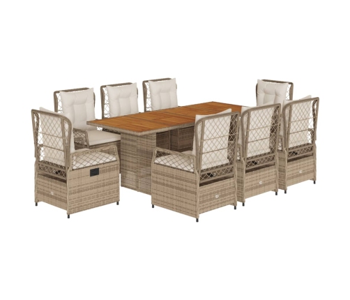 Set comedor de jardín 9 pzas con cojines ratán sintético beige