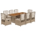 Set comedor de jardín 9 pzas con cojines ratán sintético beige