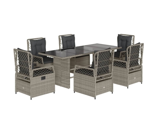 Set comedor jardín 7 pzas y cojines ratán sintético gris claro