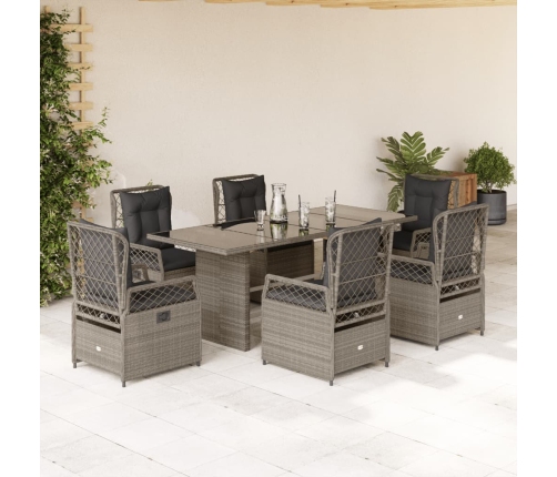 Set comedor jardín 7 pzas y cojines ratán sintético gris claro