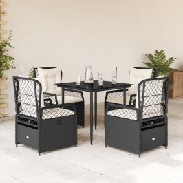 Set de muebles jardín 5 pzas con cojines ratán sintético negro
