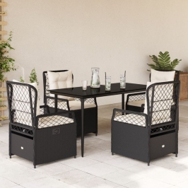 Set de muebles jardín 5 pzas con cojines ratán sintético negro
