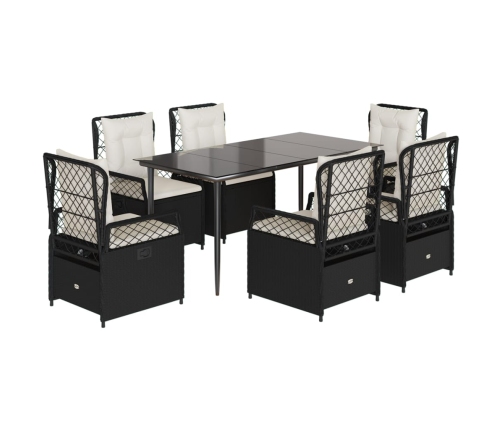 Set de comedor de jardín 7 pzas y cojines ratán sintético negro
